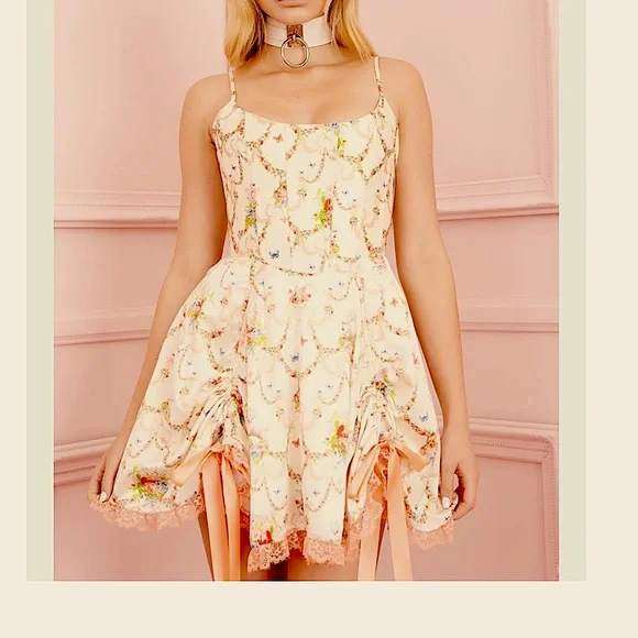 Sugar Thrillz Renaissance Butterfly Dolls Kill Lace Corset Floral Mini Dress - Picture 8 of 16